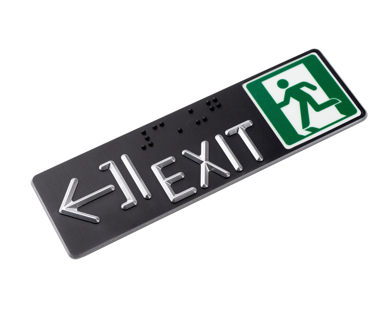 Handlaufschild flach Aluminium schwarz eloxiert gefräst nach Ö V2105 AUSGANG / NOTAUSGANG