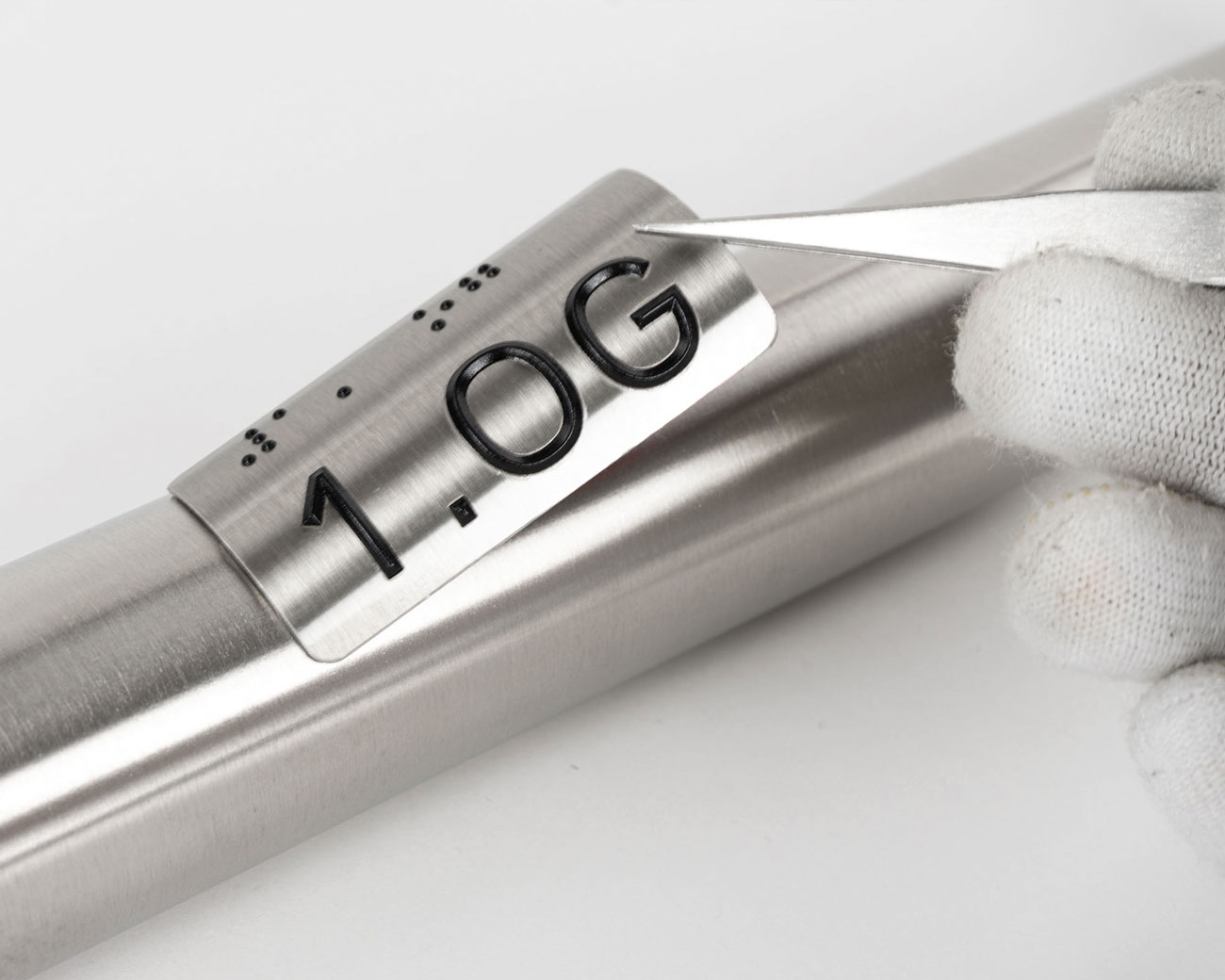 Handlaufschild rund Edelstahl mit UV-Druck schwarz