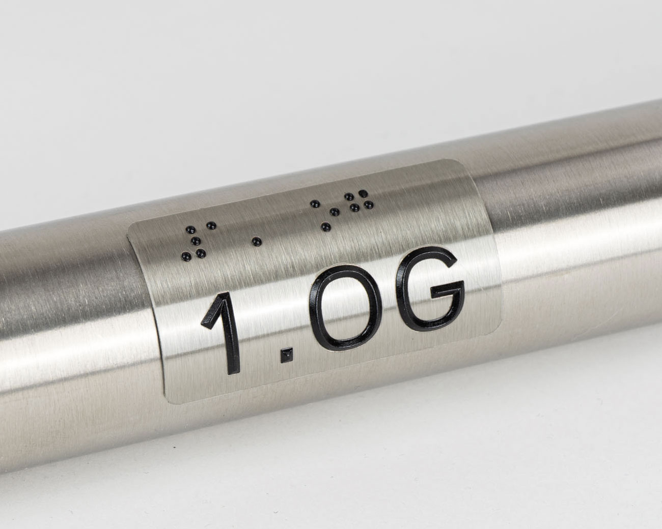 Handlaufschild rund Edelstahl mit UV-Druck schwarz